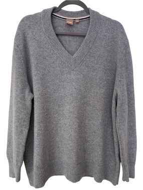 BOSS 100% Cashmere Sweater Mens M Gray V-Neck Elevated Casual Luxury Menswear